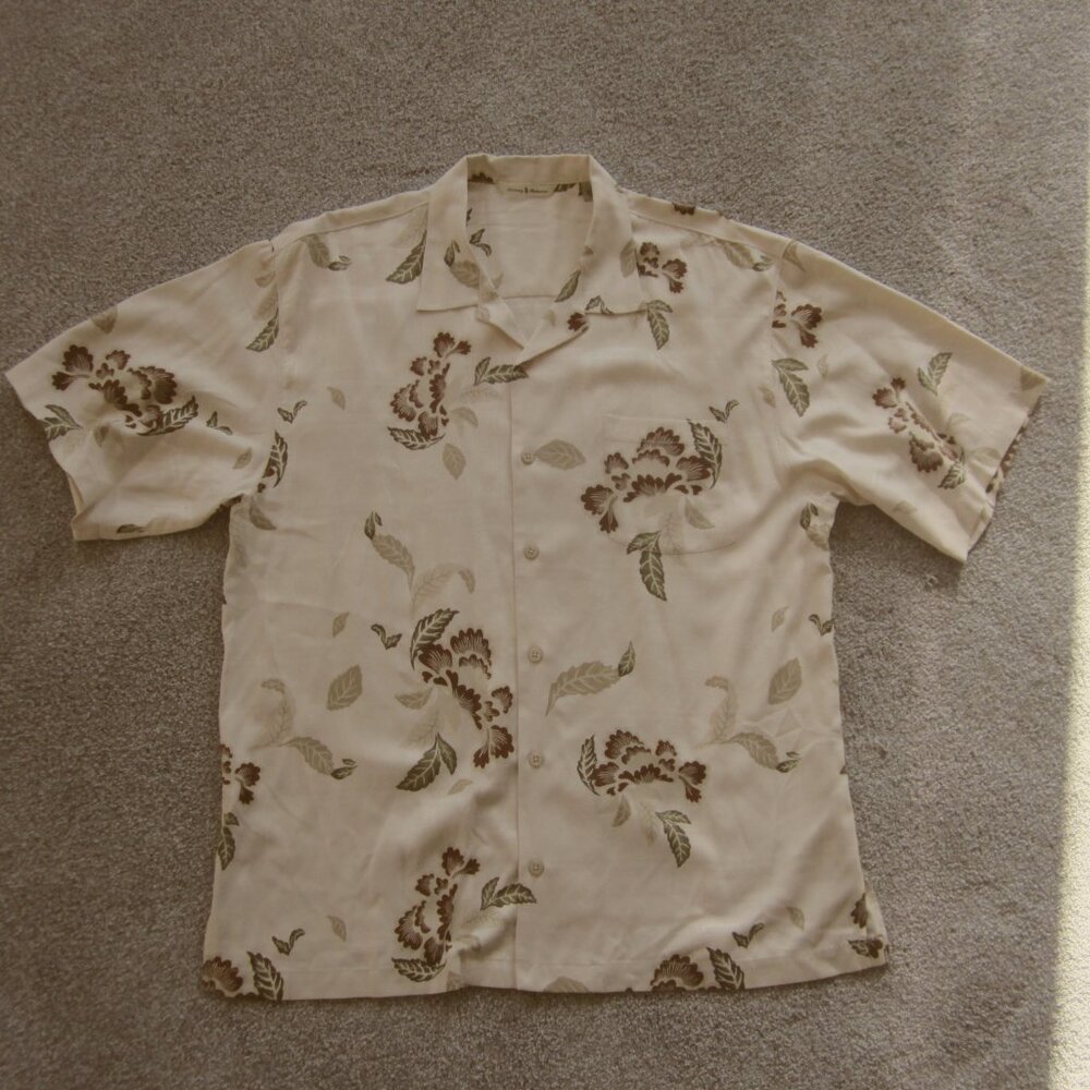 Tommy Bahama Mens Sz Large Leaf Print Tropical Silk Shirt